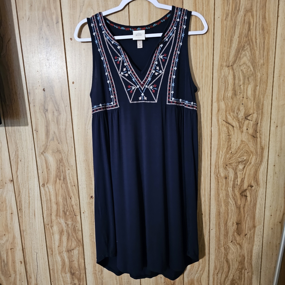 Knox Rose Dark Blue Tunic with Vibrant Embroidery